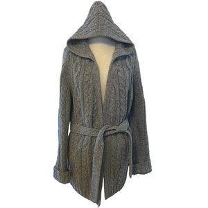 Abercrombie & Fitch Grey Cable Knit 100% Merino Wool Open Front Sweater Large